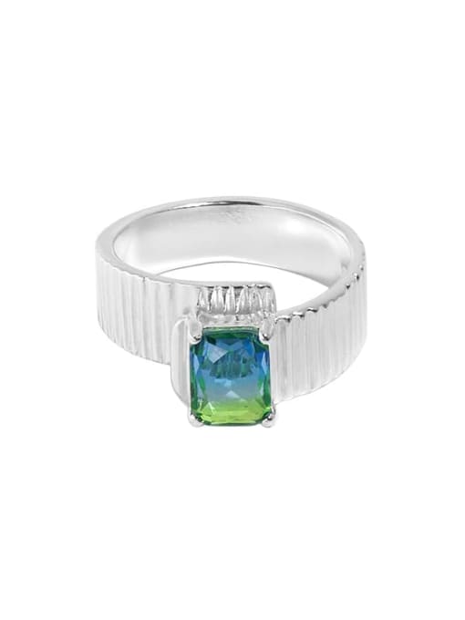Silver [graded Turquoise] 925 Sterling Silver Glass Stone Geometric Vintage Band Ring
